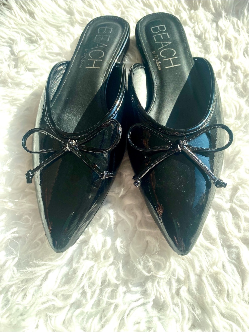 Beach by Matisse Black Pointed-Toe Slip-On Mules with Bow Accent